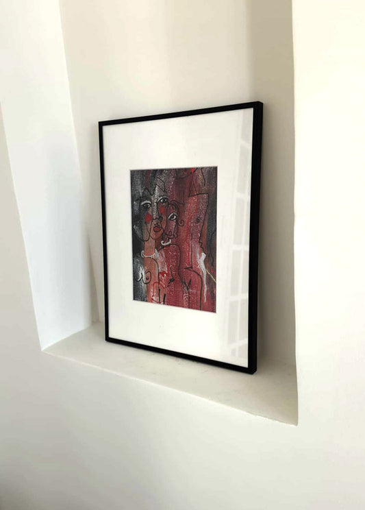 peinture encadrée "envie" visages carmin-kellestom