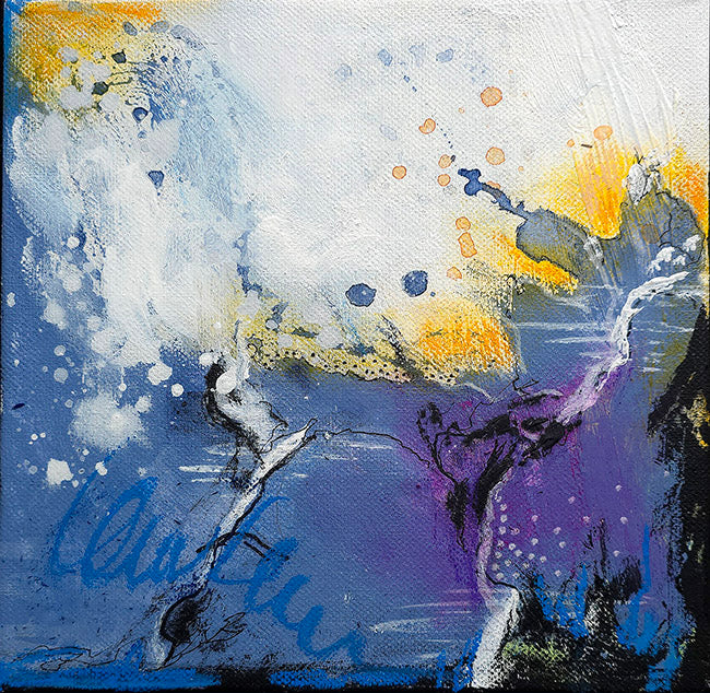 Peinture abstraite contemporaine "Là ou le ciel se brise" 20x20 cm par Kellestom.