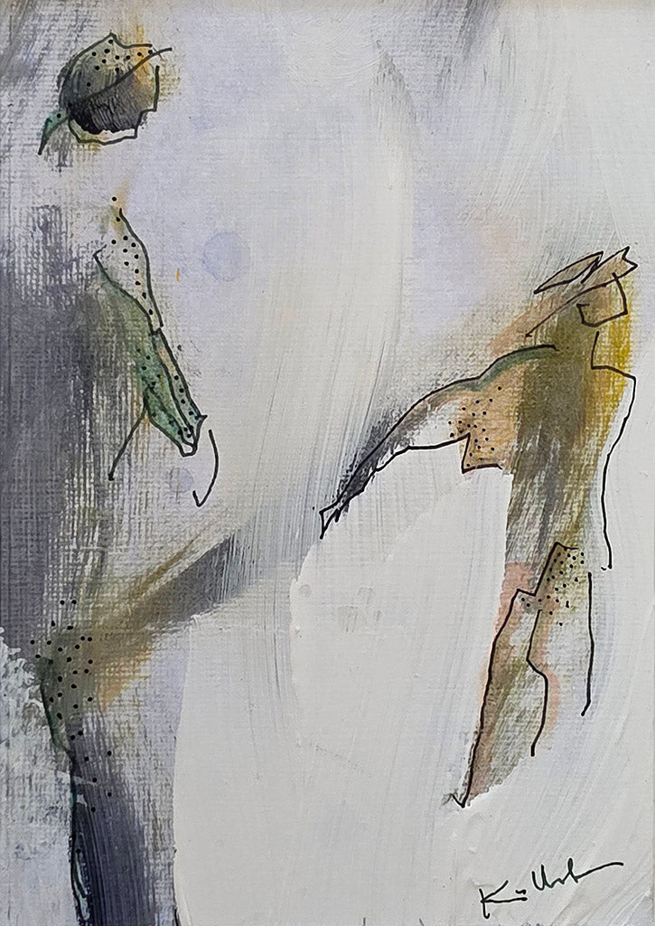 Le Lien invisible, peinture originale, format 11x15cm avec passe partout de 20x30cm de Kellestom, artiste plasticienne française