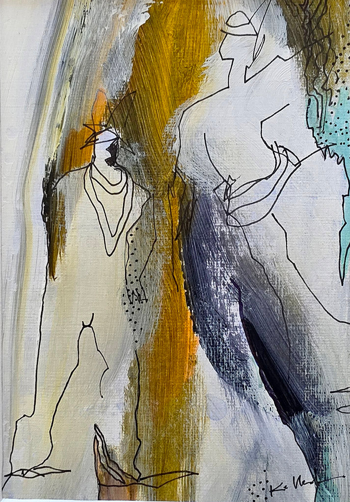 Le Passage, peinture originale sur papier de 11x15cm avec passe partout de 24x30cm de Kellestom