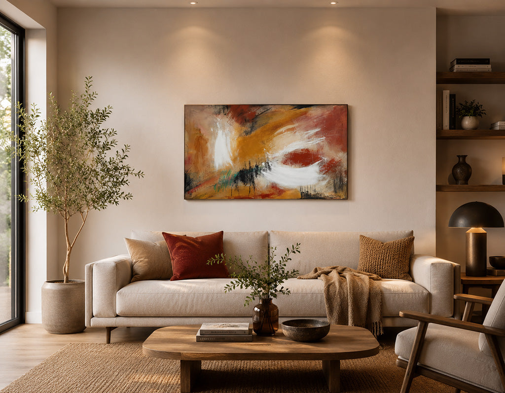 sortilege peinture abstraite grand format avec envoutement des couleurs chaudes
