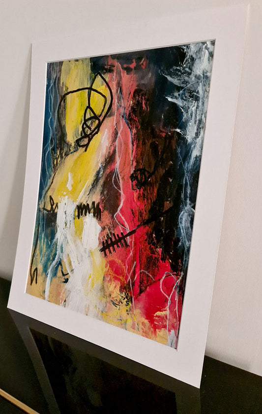 Ardent - peinture abstraite jaune,rouge,noir sur papier- passe partout 30x40cm