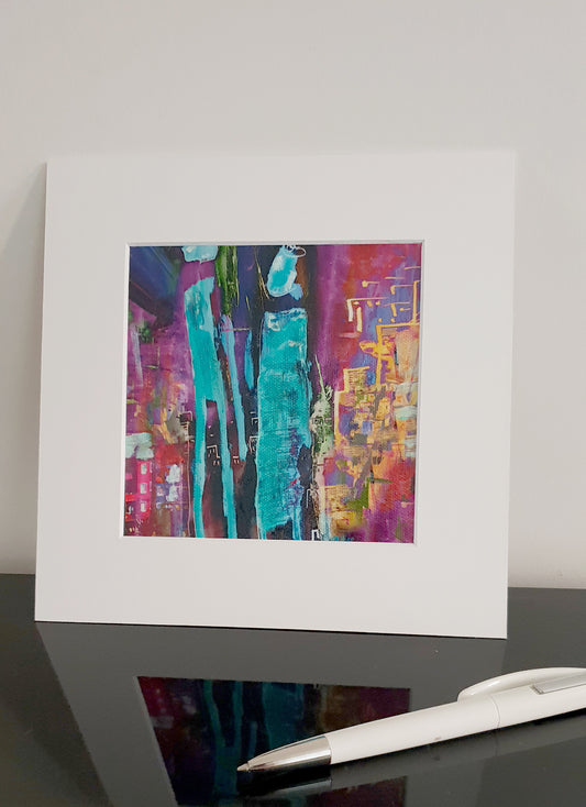 Ballade nocturne -peinture sur toile, bleu et mauve. Passe partout 20x20cm