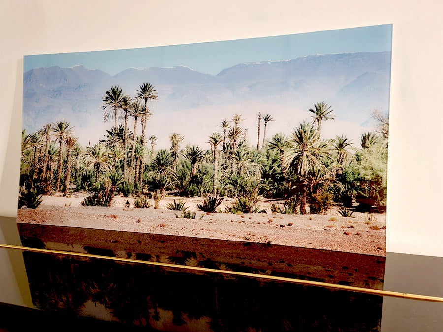 photo 40x80cm sur plexiglass. Les montagnes de l'Atlas avec sommet enneigés