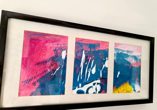 Atout - triptyque, peinture + cadre 25x52cm