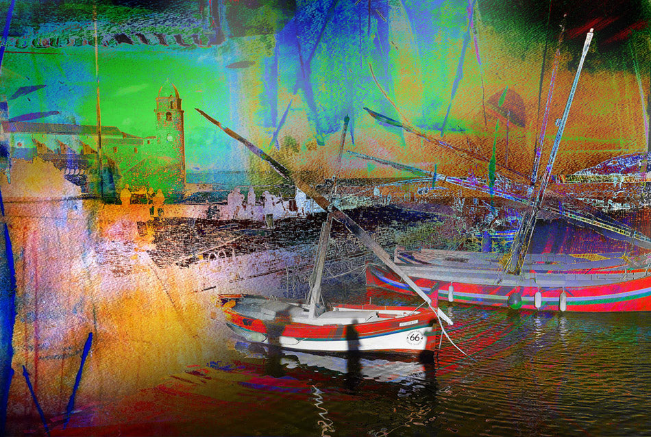 art digital les barques catalanes du port de Collioure