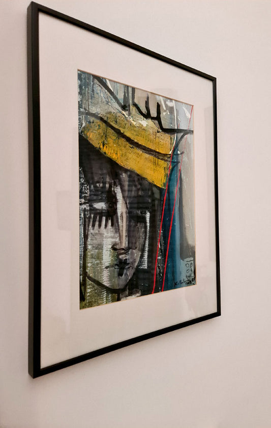 Manhattan sous le voile noir, peinture acrylique sur toile, collage et dessin de Kellestom, 30 x 40 cm