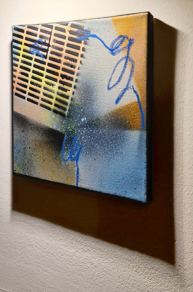 Lignes bleues - peinture abstraite  sur toile, format 20x20cm