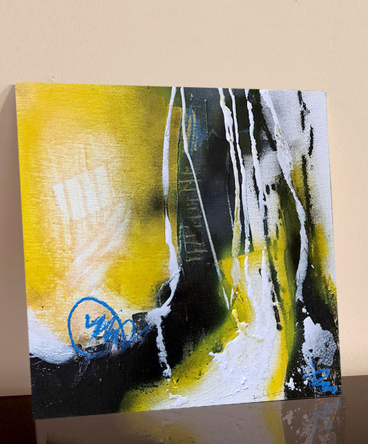 peinture abstraite Jaune et noir 36x36cm