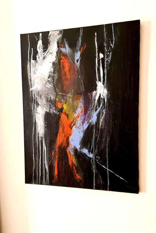 Les filandres - peinture abstraite fond noir sur toile 60x80cm