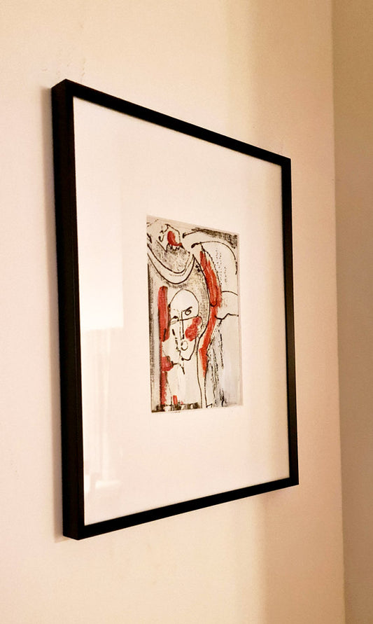 La double vue - dessin visages peinture traits noirs sur toile -passe partout 24x30cm