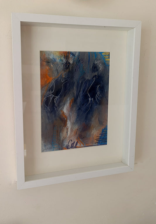 peinture danse tribale avec cadre blanc 30x40cm