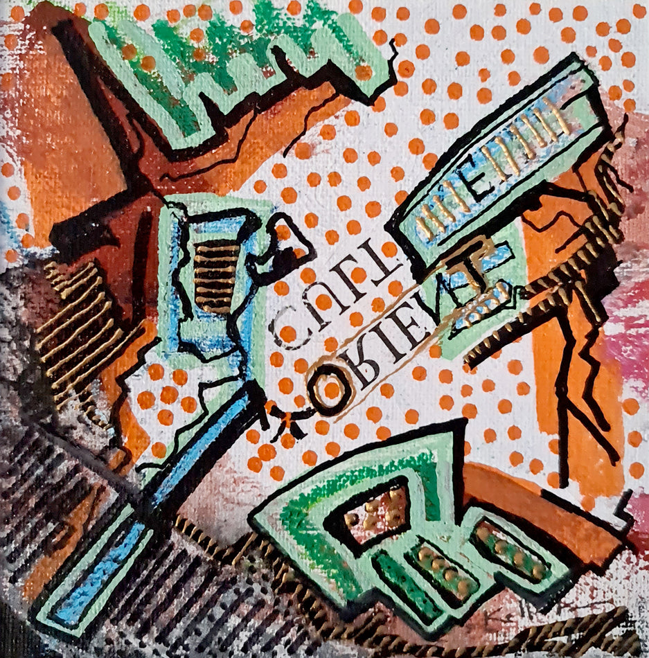 Graffiti - peinture sur papier fort passe partout 20x20cm +cadre