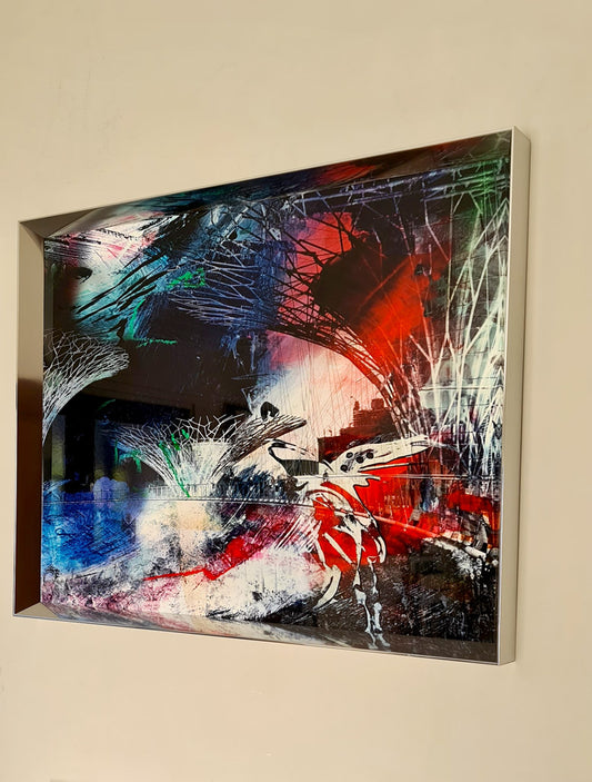Singapore bay, art digital abstrait sur alu 60x80cm, cadre 3D alu brillant poli
