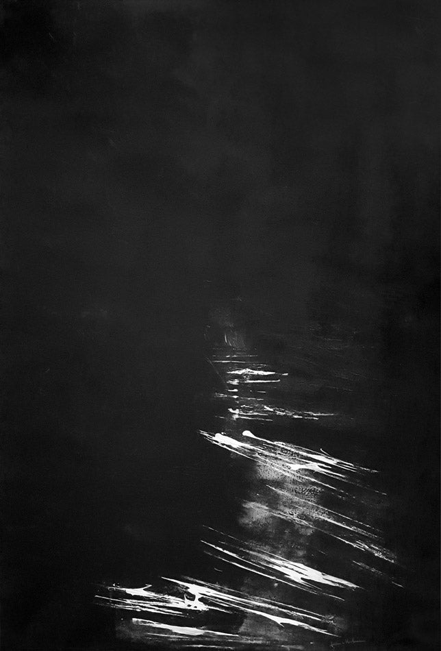 peinture ou le noir  domine et  s’impose  "Sillage" 73x116cm
