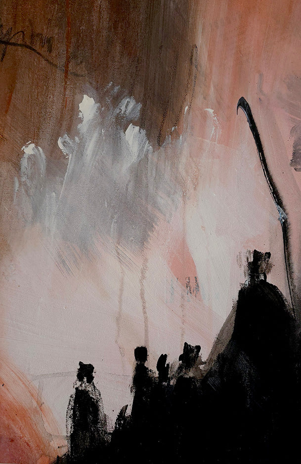 Une œuvre suspendue entre figuration expressionniste et abstraction, où la silhouette humaine devient le vecteur d'une émotion brute et mystérieuse. Passe partout 50x40cm