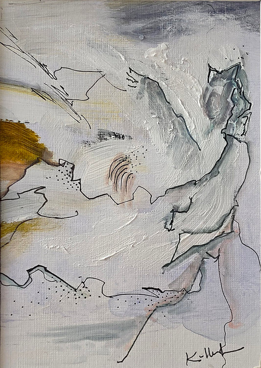 Éclat secret, peinture originale sur papier 11x15cm avec passe partout et cadre noir de 24x30cm de Kellestom