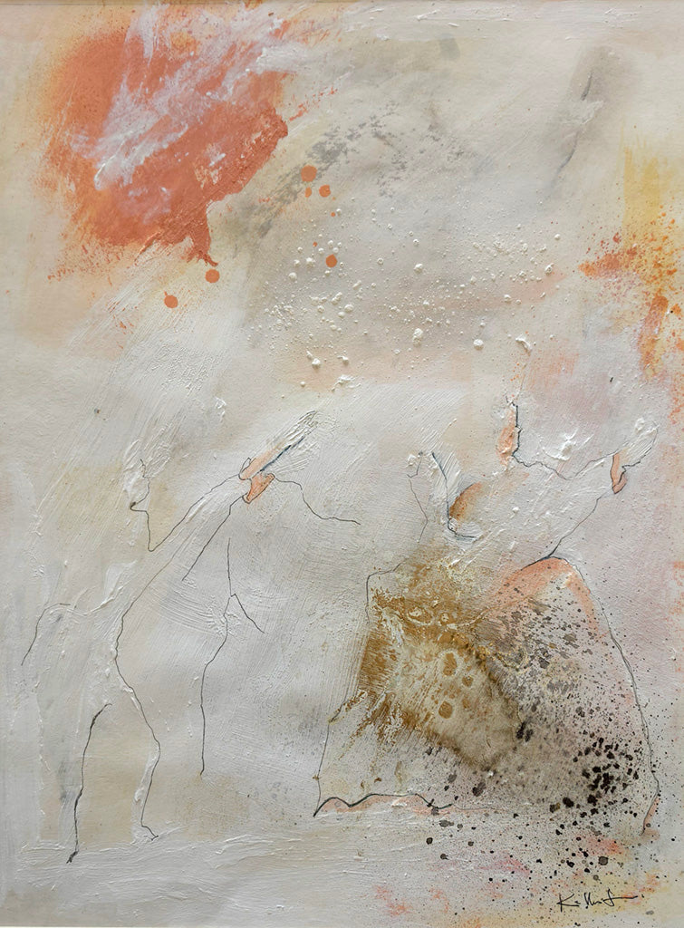 Eclats d'ether abstrait sur papier, silhouettes filiformes, dualité entre le vide et la tache. oeuvre sur papier 30x40cm