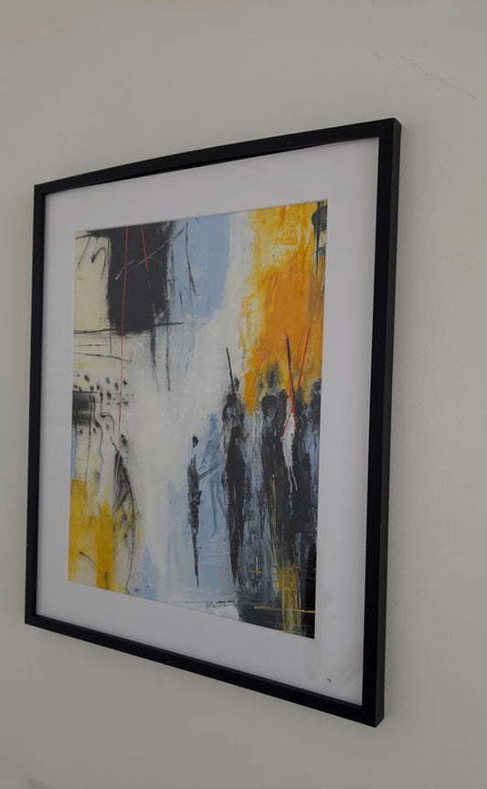 Kingdom - peinture abstraite jaune bleu pale- oeuvre unique