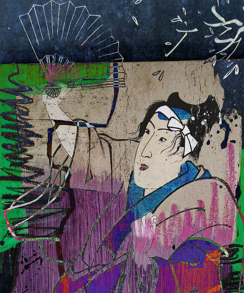 Série de dix estampes explore la fusion de la tradition japonaise avec des éléments contemporains pour créer une esthétique innovante. Avec cadre doré 40x50cm