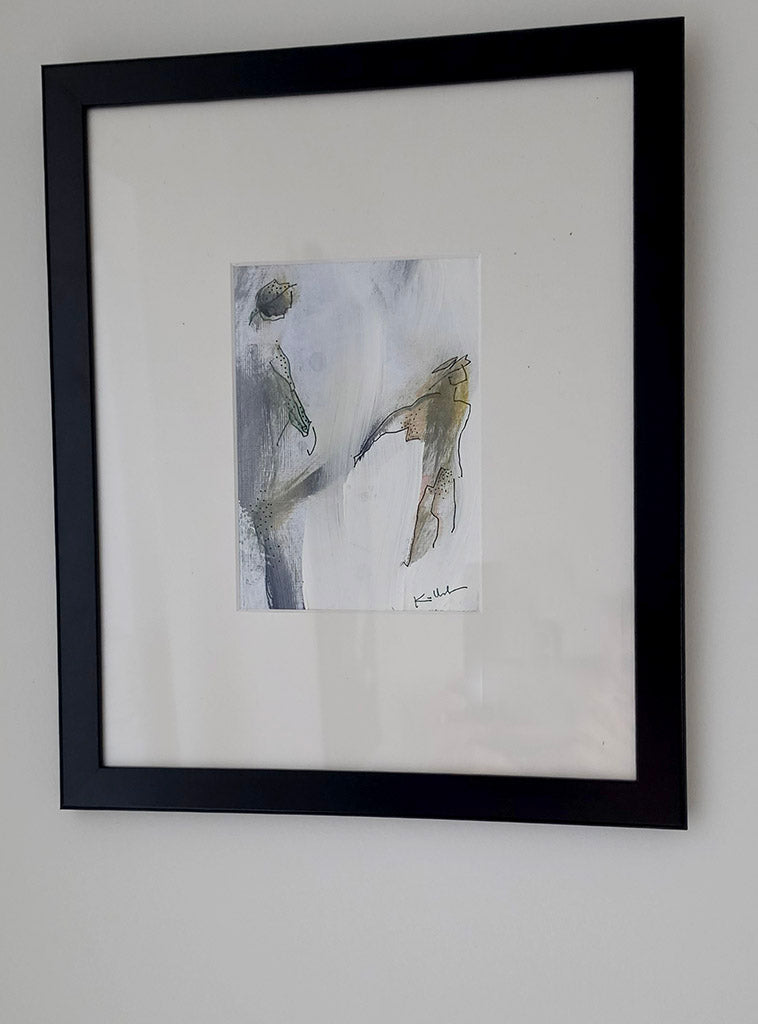 Le Lien invisible, peinture avec cadre noir de  24x30cm format 11x15cm  de Kellestom, artiste plasticienne française
