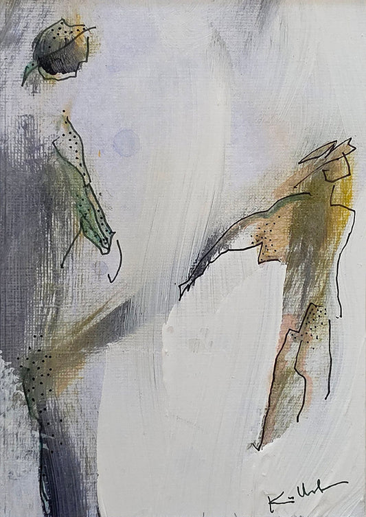 Le Lien invisible, peinture originale, format 11x15cm avec cadre noir de  24x30cm de Kellestom, artiste plasticienne française
