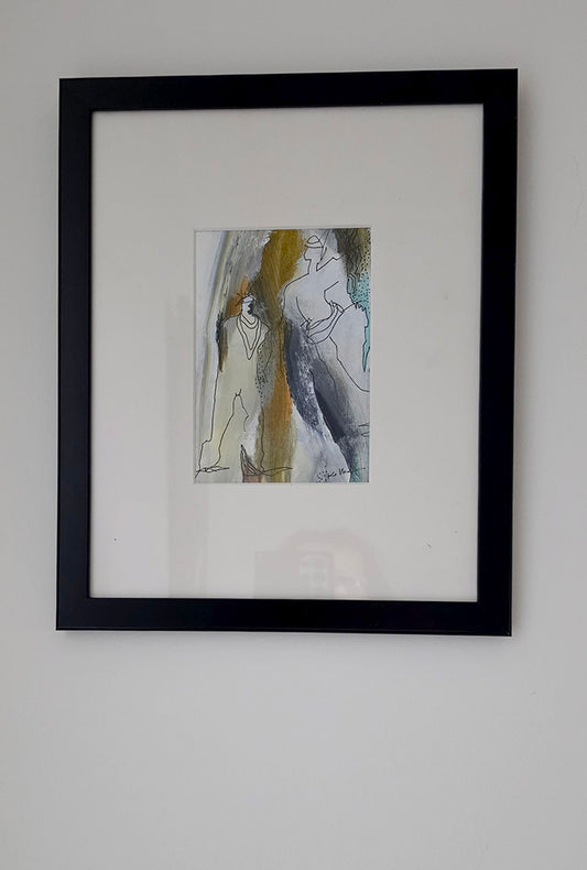Le Passage, peinture avec cadre noir 24x30cm sur papier  de 11x15cm de Kellestom
