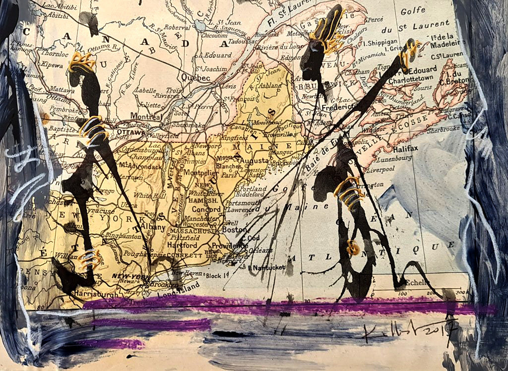 dessin sur carte ancienne  de silhouettes noires et or.jpg