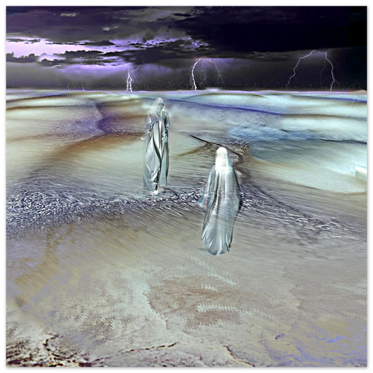 art numérique surréaliste. Une œuvre qui évoque l’errance intérieure, la présence invisible et les traces laissées par l’absence. 50x50cm