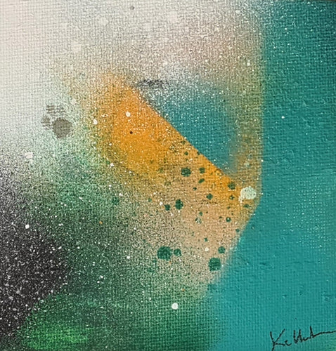 peinture abstraite 10x10cm vert et jaune