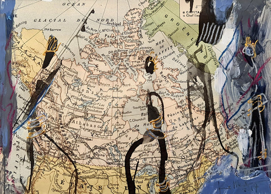 Athabasca - dessins silhouettes sur carte ancienne passe partout 18x24cm
