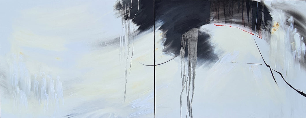 Chaos - peinture à l'huile sur toile, fond blanc 116x89cm  2 toiles