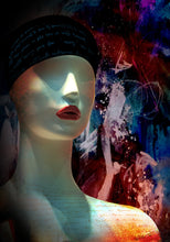 Charger l&#39;image dans la galerie, art digital-70x100cm Visage blanc avec lèvres rouge vif sur fond bleu/mauve par Kellestom
