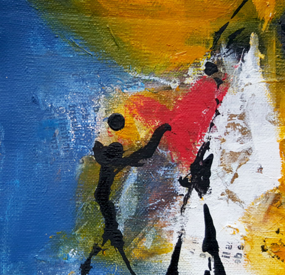peinture sur toile petit format bleu rouge jaune et blanc