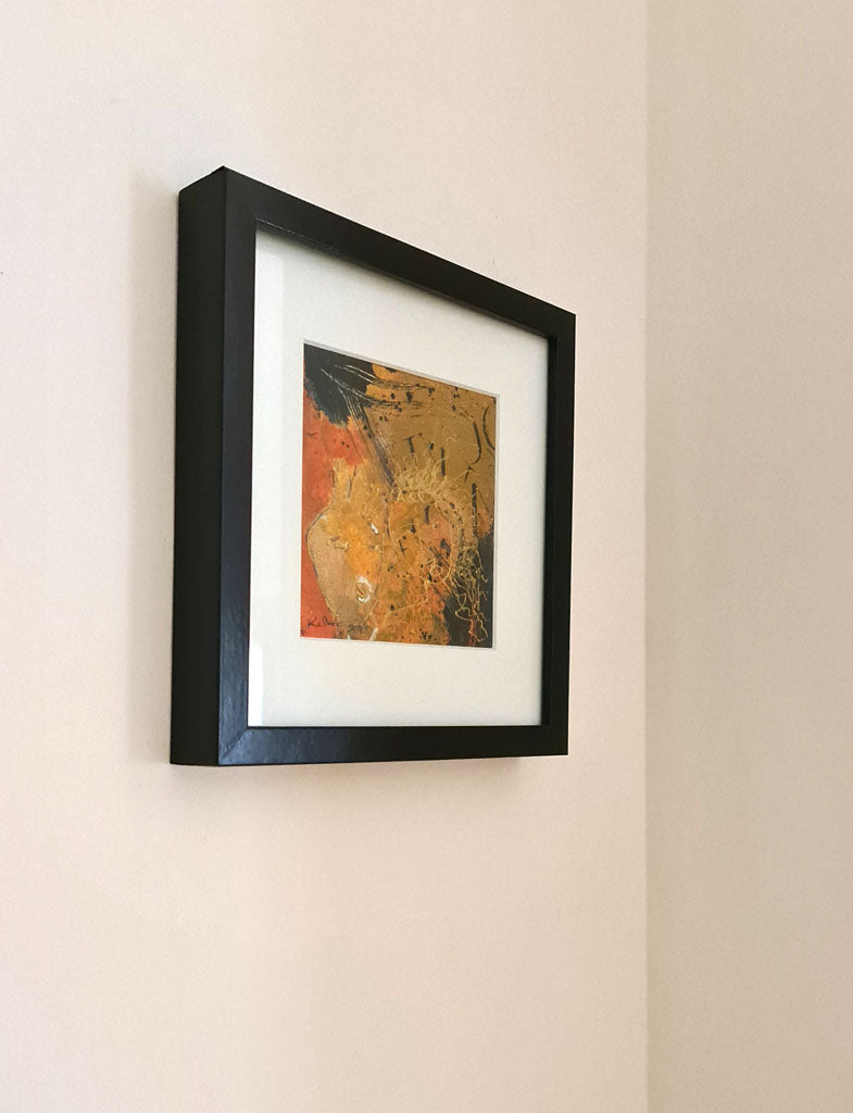 peinture art singulier or et orange 20x20cm