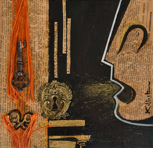 petite toile 20x20cm technique mixte avec collages Kellestom