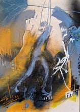 Load image into Gallery viewer, Rebelle - peinture abstraite bleu ocre jaune- sur toile 70x50cm
