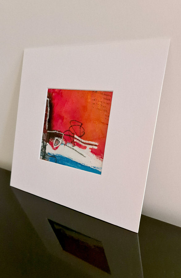 Rivage - peinture abstraite, rouge,bleu,blanc, passe partout 20x20cm