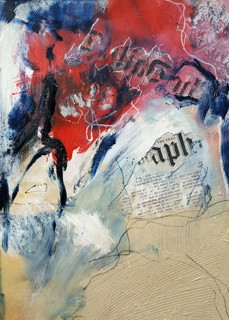 The daily - peinture abstraite sur papier - beige rouge blanc- passe partout 30x40cm