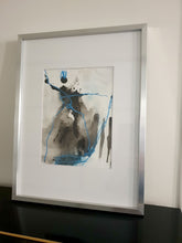 Carregar imagem no visualizador da galeria, Victoire - peinture personnage filiforme bleu, passe partout 30x40cm+cadre

