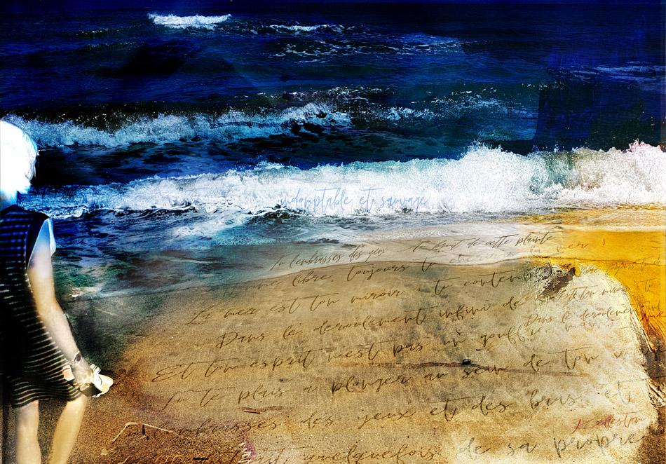 Libre -la mer bleu marine et les vagues blanches. Art digital sur alu format 80x110cm
