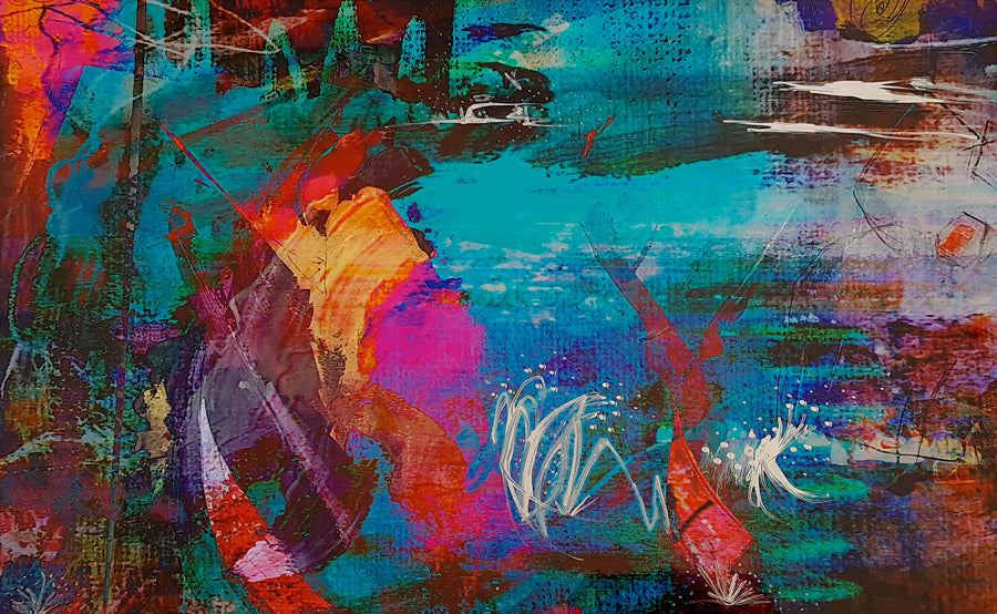 art digital sur alu 40x60cm couleur bleu, mauve orangé