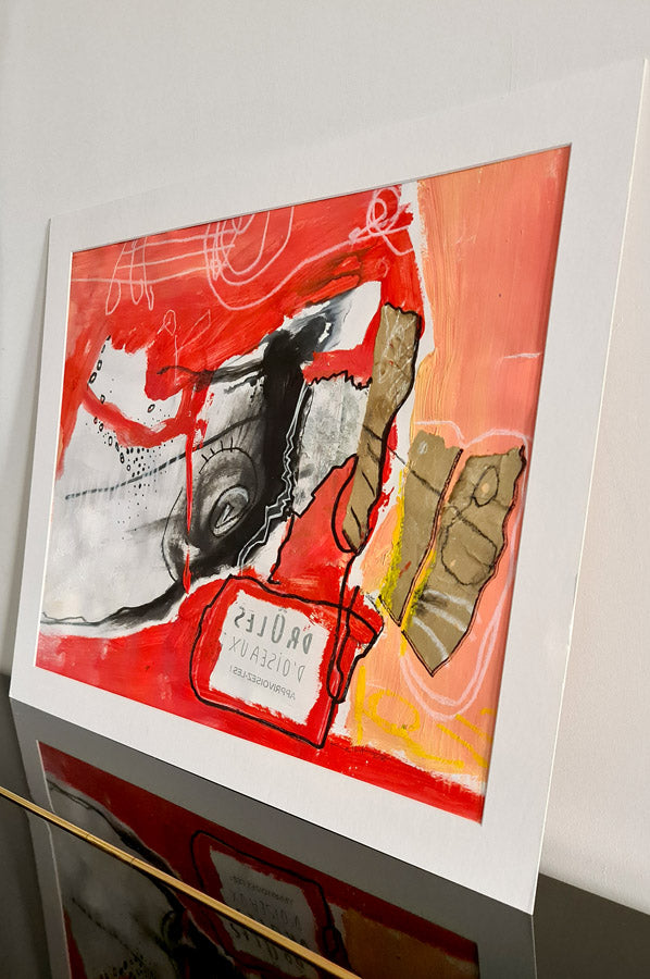 peinture abstraite sur papier , mix média avec passe partout 50x60cm