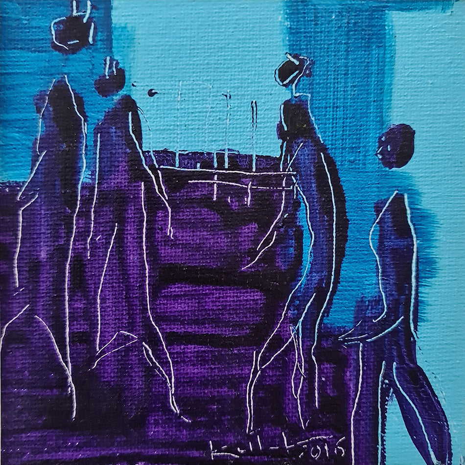 Euphorie - peinture sur carton toilé 20x20cm, bleu et violet