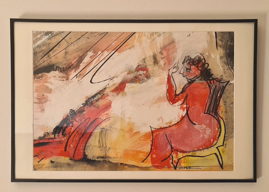 Dessin sur carton 50x35cm dominante rouge-Kellestom