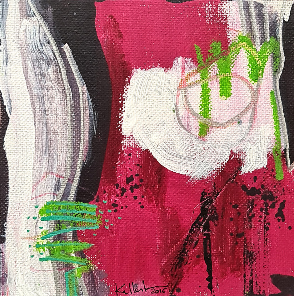 Fructification -13x13cm   peinture abstraite sur carton toilé rose foncé