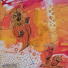 Charger l&#39;image dans la galerie, peinture avec personnage sur fond orange jaune et or 20x20cm

