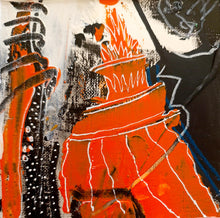 Charger l&#39;image dans la galerie, peinture 10x10cm couleur orangé foncé , noir et blanc
