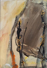 Charger l&#39;image dans la galerie, peinture abstraite silhouettes noires sur fond brun/jaune
