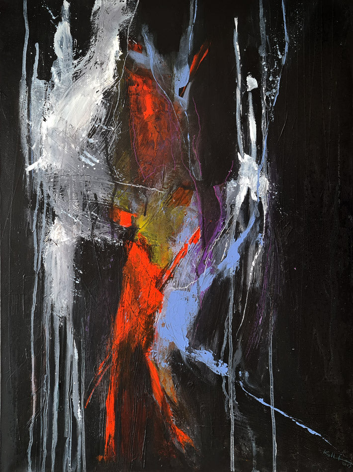 Les filandres - peinture abstraite fond noir sur toile 60x80cm